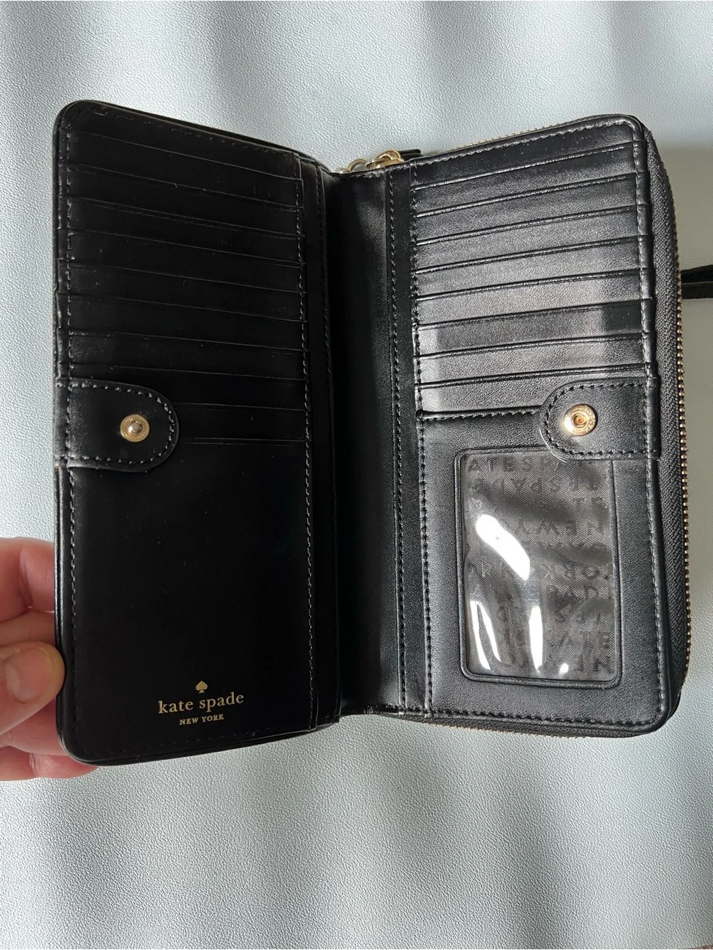 Kate Spade Black Large Continental Wallet with gold tone hardware